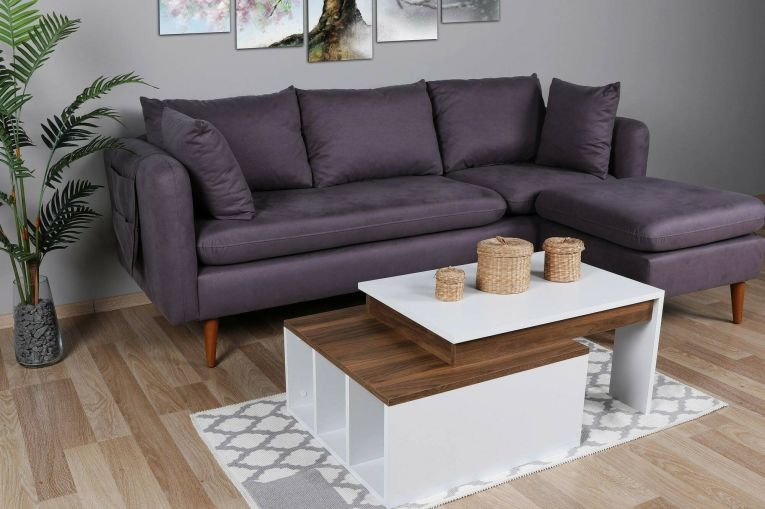 Tavolino da salotto rettangolare bianco e noce 90x60x37h cm - Virgile