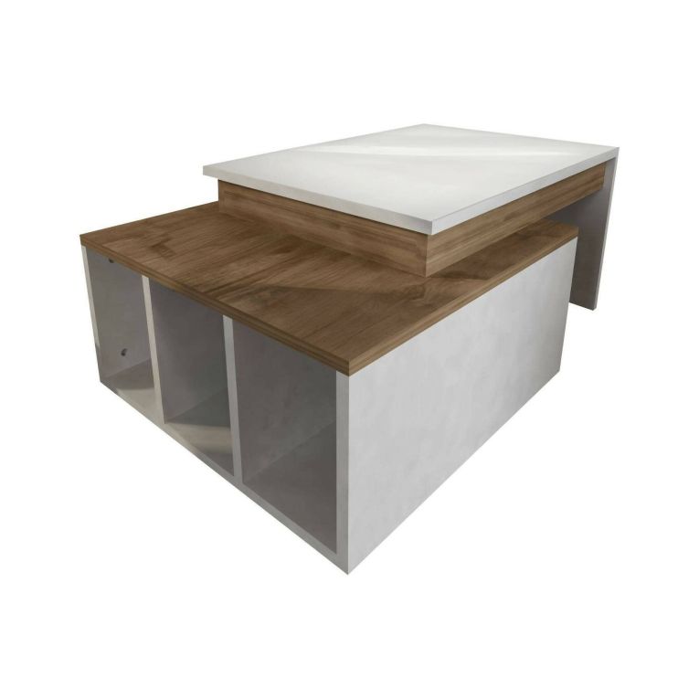 Tavolino da salotto rettangolare bianco e noce 90x60x37h cm - Virgile