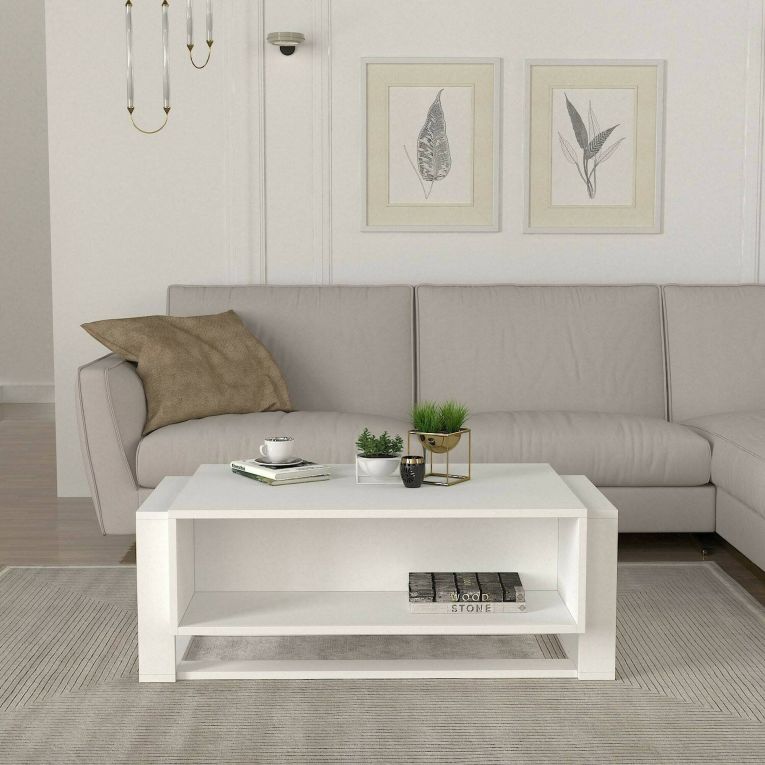 Tavolino da salotto rettangolare bianco e oro 106x60x40h cm - Gigliola