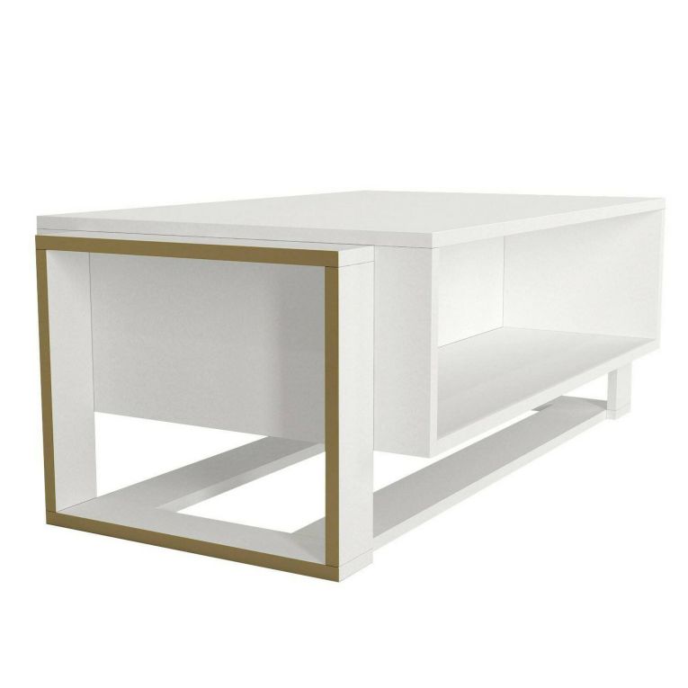 Tavolino da salotto rettangolare bianco e oro 106x60x40h cm - Gigliola