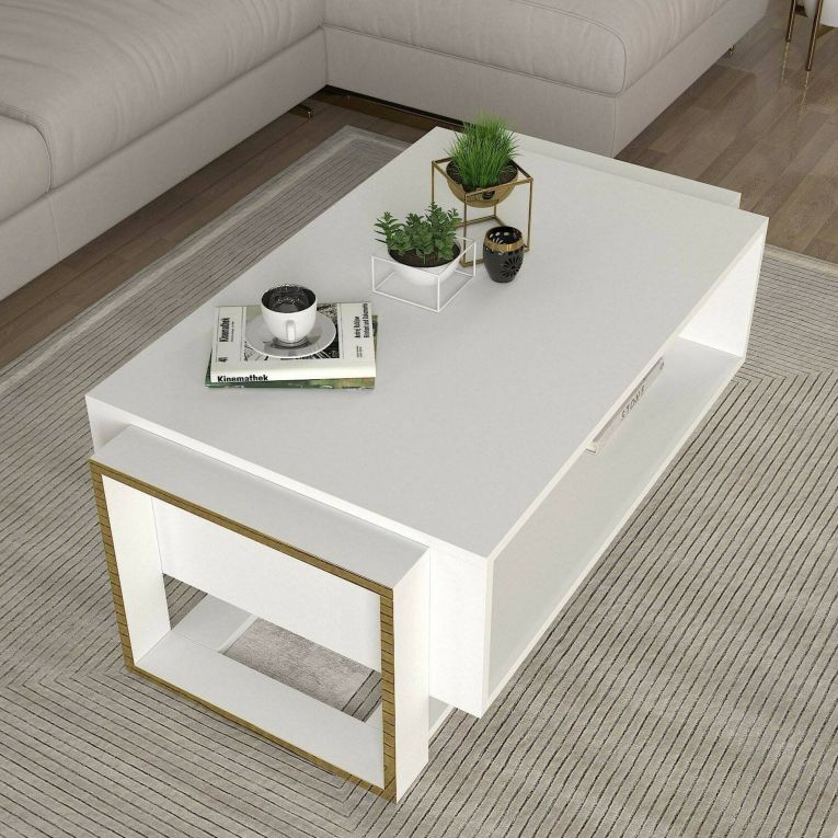 Tavolino da salotto rettangolare bianco e oro 106x60x40h cm - Gigliola
