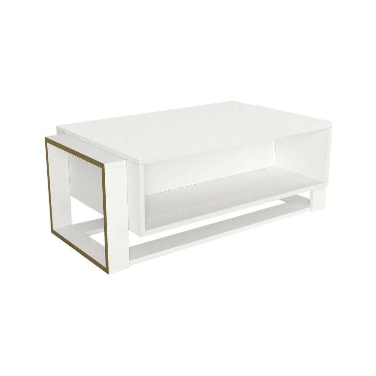 Tavolino da salotto rettangolare bianco e oro 106x60x40h cm - Gigliola