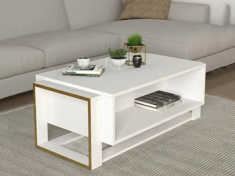 Tavolino da salotto rettangolare bianco e oro 106x60x40h cm - Gigliola