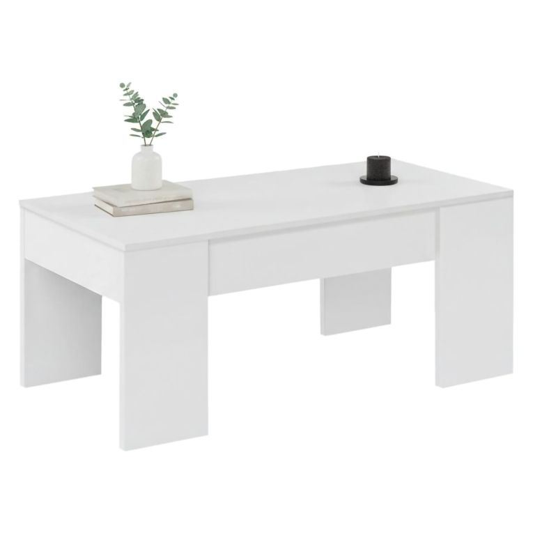 Tavolino da salotto rettangolare bianco lucido 100x45x50h cm - Almas