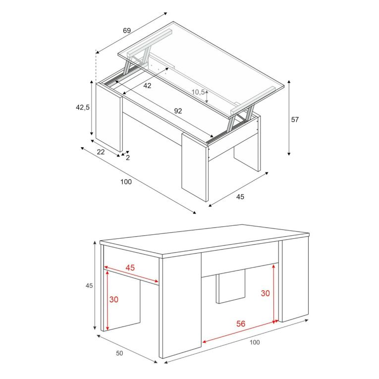 Tavolino da salotto rettangolare bianco lucido 100x45x50h cm - Almas