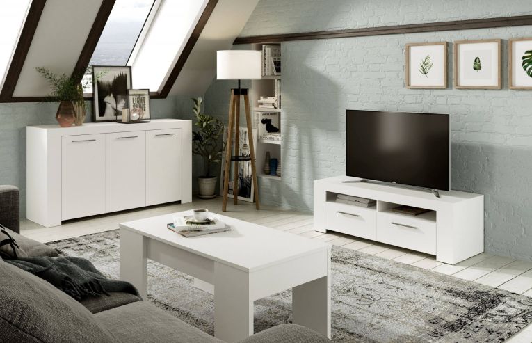 Tavolino da salotto rettangolare bianco lucido 100x45x50h cm - Almas
