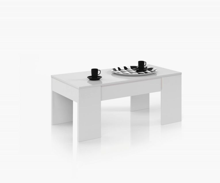 Tavolino da salotto rettangolare bianco lucido 100x45x50h cm - Almas