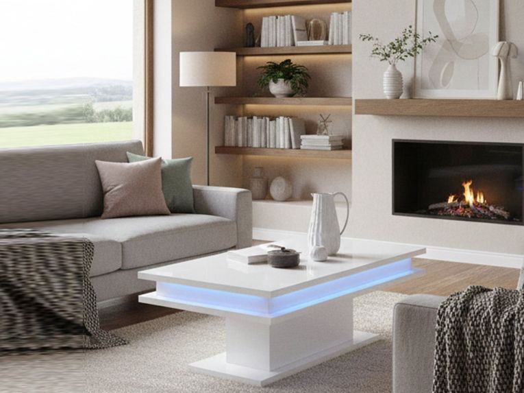 Tavolino da salotto rettangolare bianco lucido 100x55x42h cm facile da pulire - Aboronzi