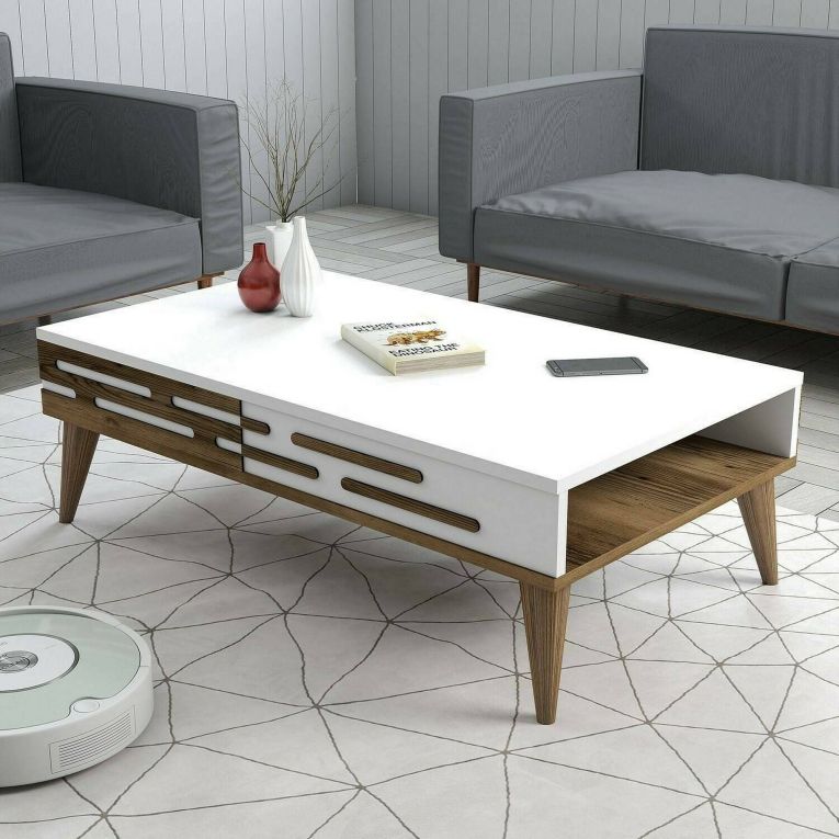 Tavolino da salotto rettangolare noce e bianco 105x34x60h cm - Mansuk