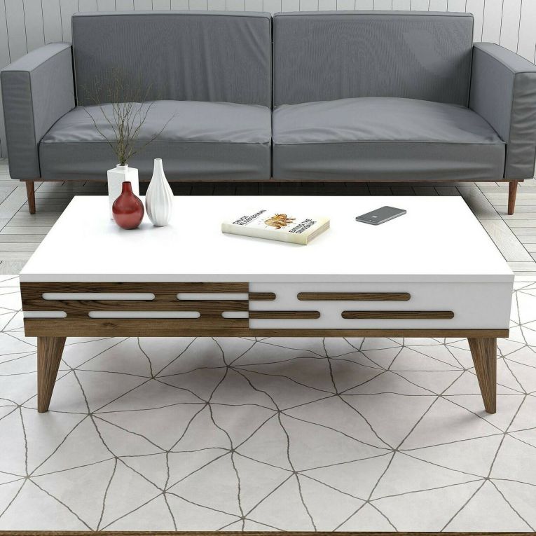 Tavolino da salotto rettangolare noce e bianco 105x34x60h cm - Mansuk