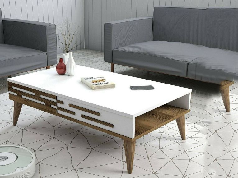 Tavolino da salotto rettangolare noce e bianco 105x34x60h cm - Mansuk