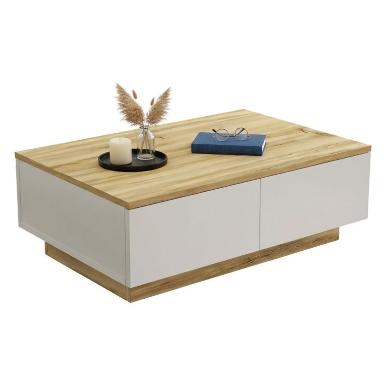 Tavolino da salotto rettangolare quercia e bianco 90x60x31h cm - Ay