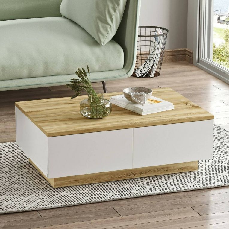 Tavolino da salotto rettangolare quercia e bianco 90x60x31h cm - Ay
