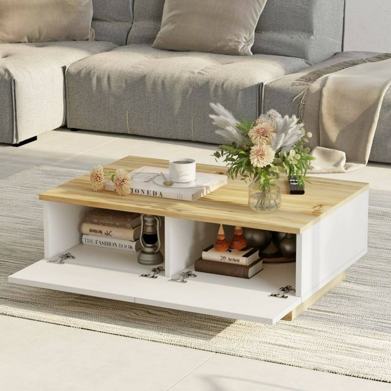 Tavolino da salotto rettangolare quercia e bianco 90x60x31h cm - Ay