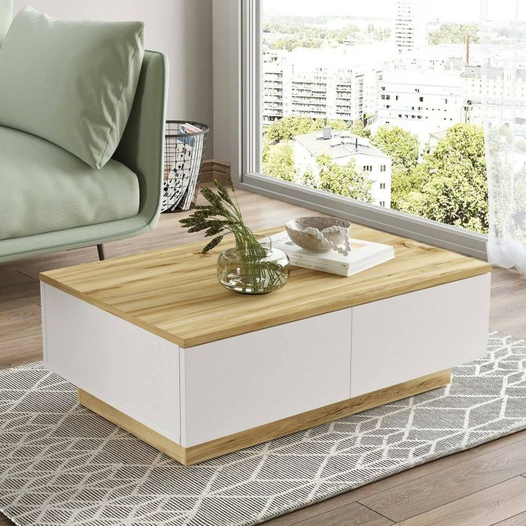 Tavolino da salotto rettangolare quercia e bianco 90x60x31h cm - Ay