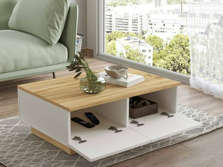Tavolino da salotto rettangolare quercia e bianco 90x60x31h cm - Ay