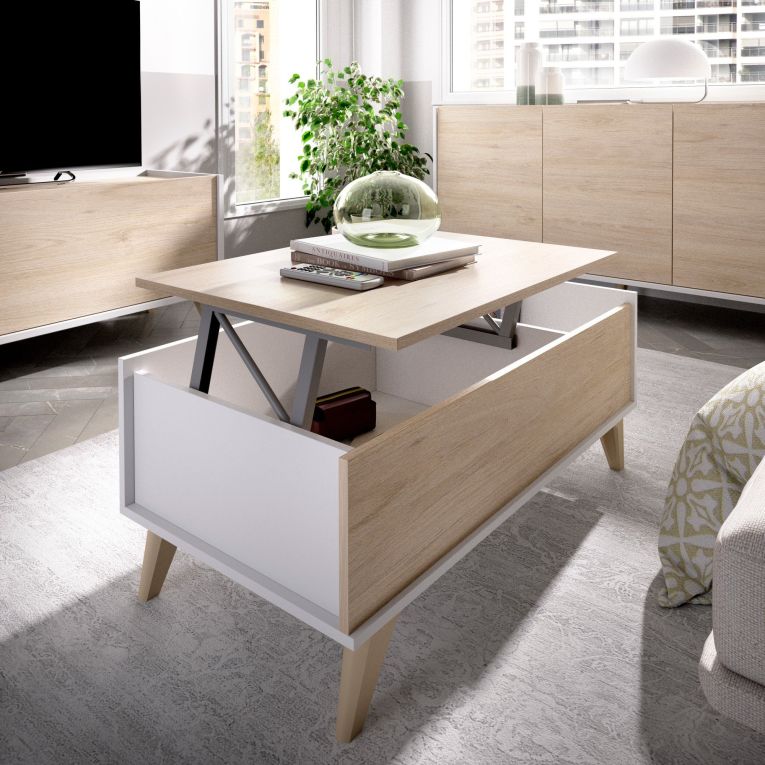 Tavolino da salotto rettangolare rovere e bianco 99x60x41h cm - Alexius