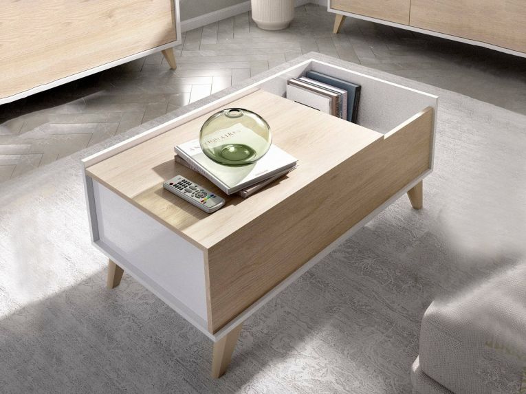 Tavolino da salotto rettangolare rovere e bianco 99x60x41h cm - Alexius