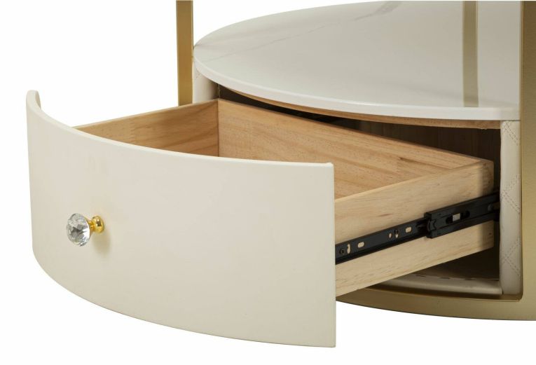 Tavolino da salotto rotondo bianco e oro 75x75x40h cm con 1 cassetto - Stabia