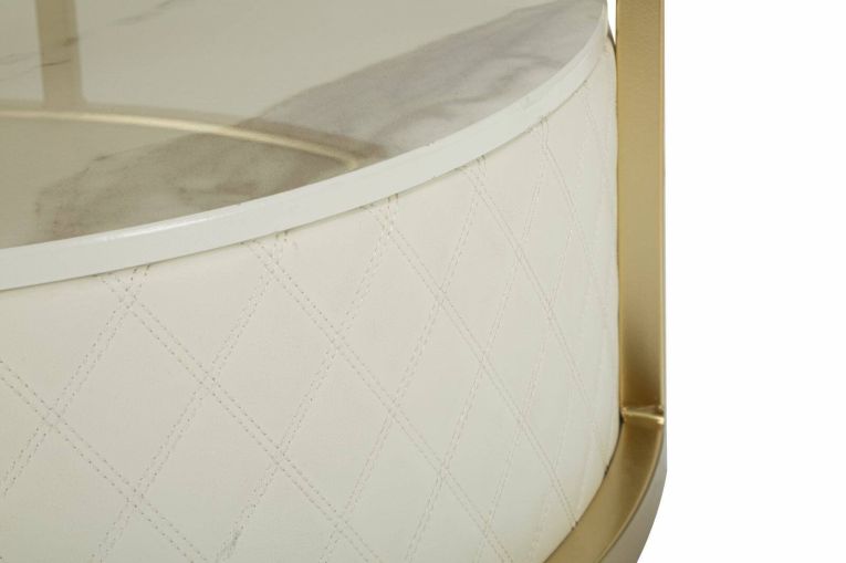 Tavolino da salotto rotondo bianco e oro 75x75x40h cm con 1 cassetto - Stabia