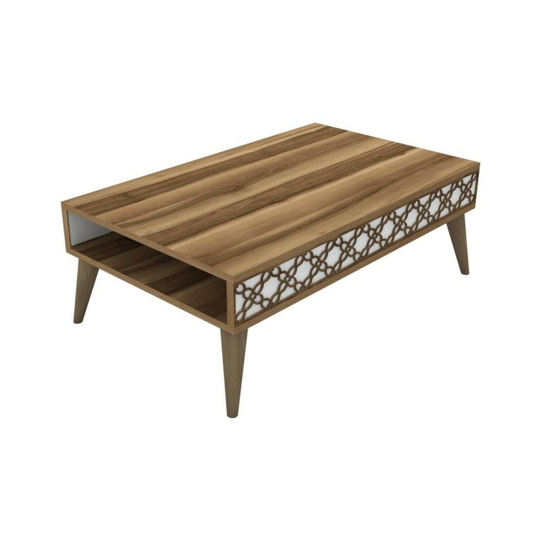 Tavolino da salotto Scheat, Tavolo basso da soggiorno, Ripiano da caffè, Tavolino per divano, 105x60h37 cm, Noce e Bianco