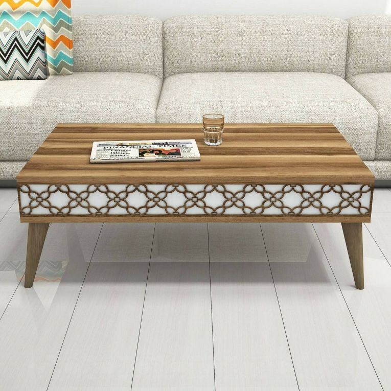Tavolino da salotto Scheat, Tavolo basso da soggiorno, Ripiano da caffè, Tavolino per divano, 105x60h37 cm, Noce e Bianco