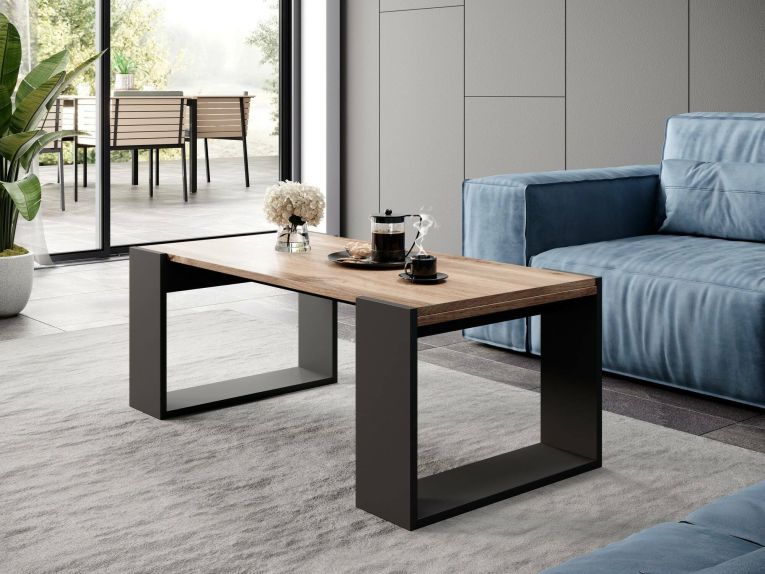 Tavolino da salotto Serpa, Con ampio ripiano, Rialzato da terra, 46x120 h55 cm, Rovere Nodi e Antracite