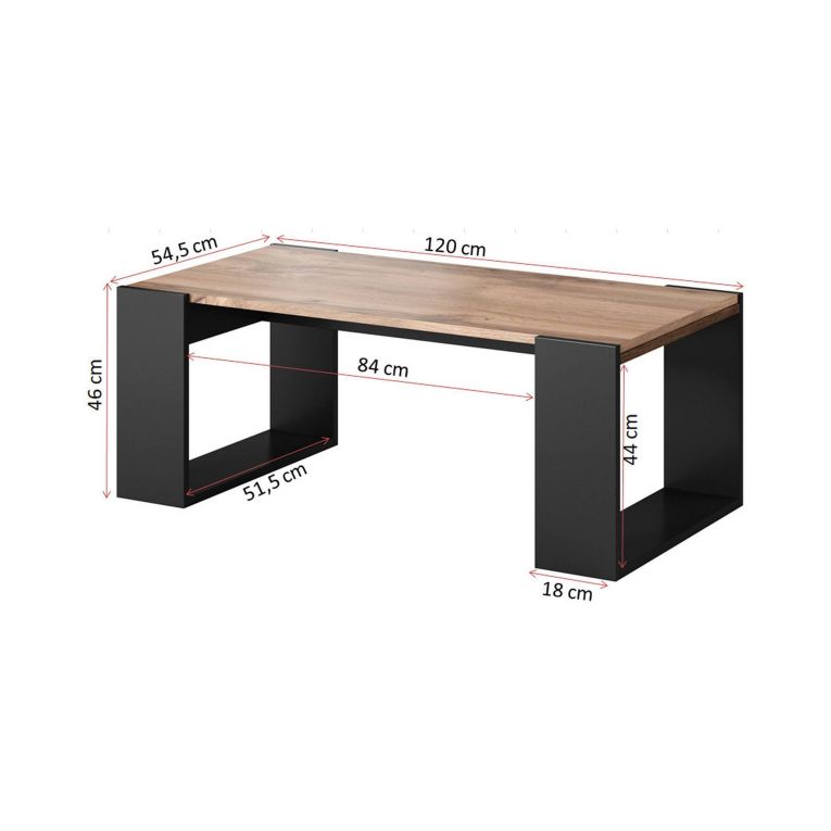 Tavolino da salotto Serpa, Con ampio ripiano, Rialzato da terra, 46x120 h55 cm, Rovere Nodi e Antracite