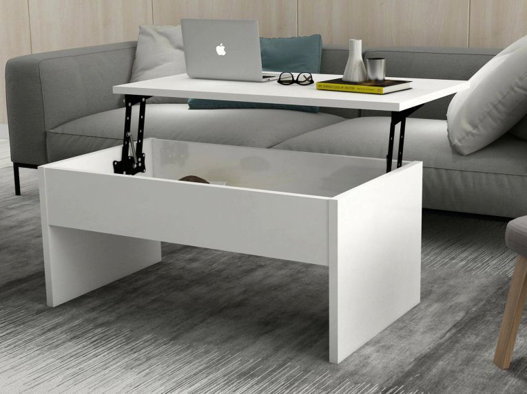 Tavolino da salotto Turok, Tavolo basso da caffè, Portariviste per divano, Ripiano da soggiorno, 90x45 h52 cm, Bianco