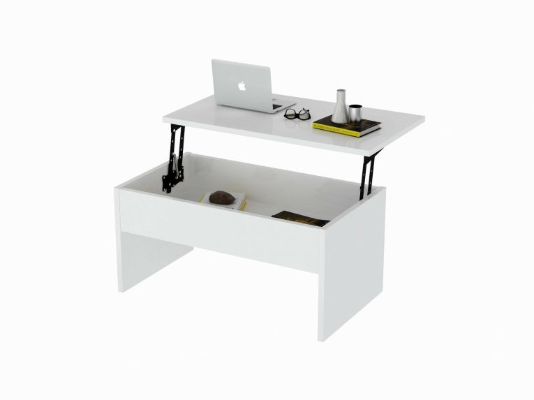 Tavolino da salotto Turok, Tavolo basso da caffè, Portariviste per divano, Ripiano da soggiorno, 90x45 h52 cm, Bianco
