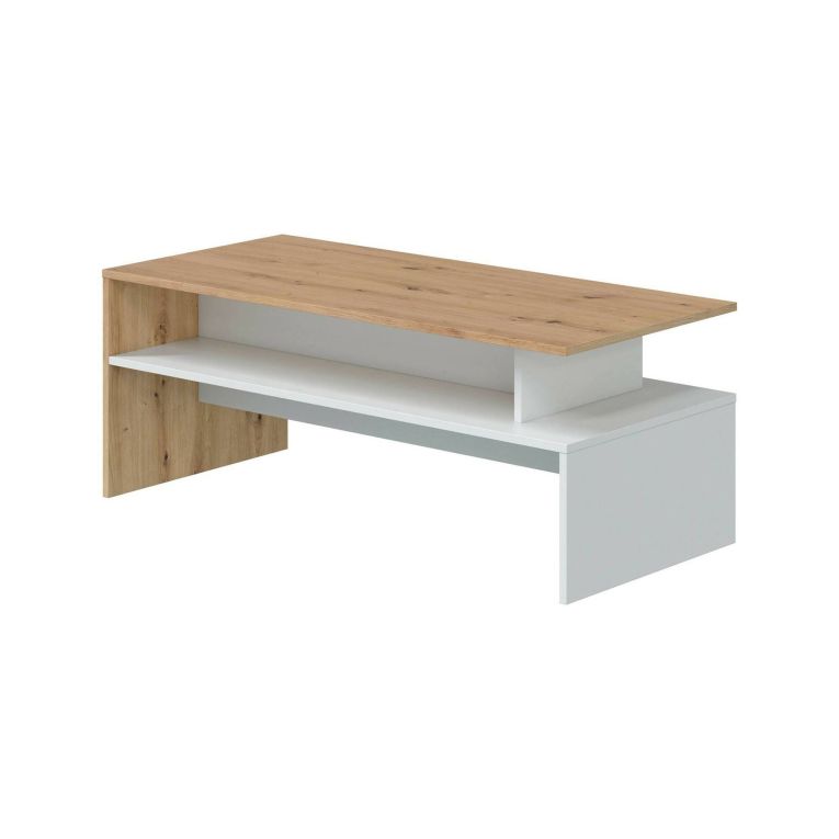 Tavolino da salotto Vail, Tavolino soggiorno, Tavolino da caffè, Tavolo basso, 100x50h43 cm, Rovere Nodi e Bianco lucido