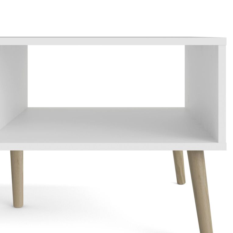Tavolino da salotto Veronique, Tavolo basso da caffè, Portariviste per divano, Ripiano da soggiorno, 99x60 h43 cm, Bianco e Quercia