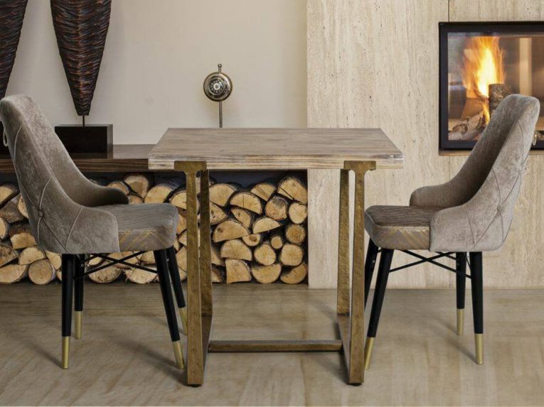 Tavolino rustico quadrato 4 posti oro e marrone 80x80cm - Kazimir