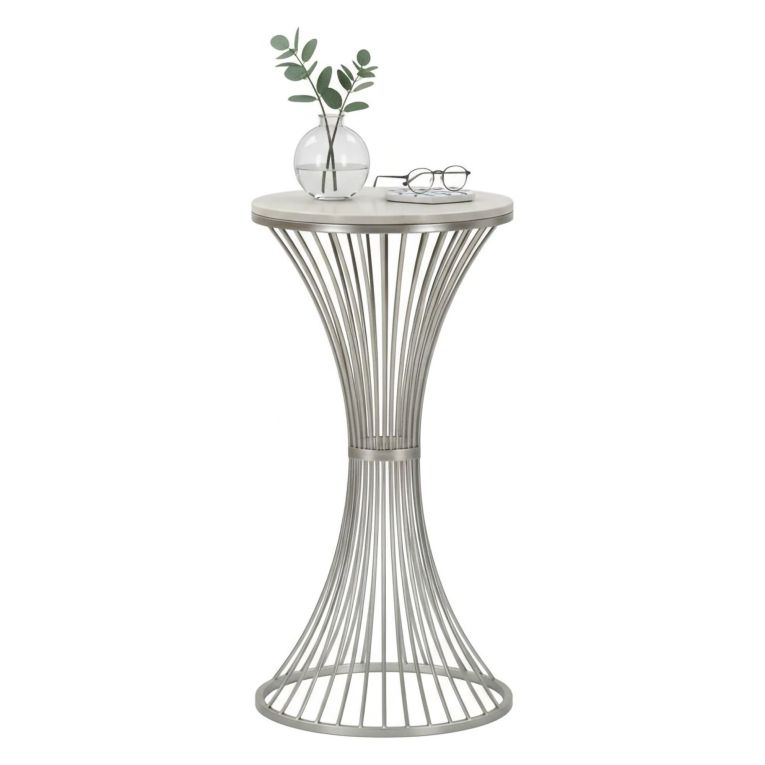 Tavolino salotto circolare argento 40x40x79h cm base intrecciata - Merli