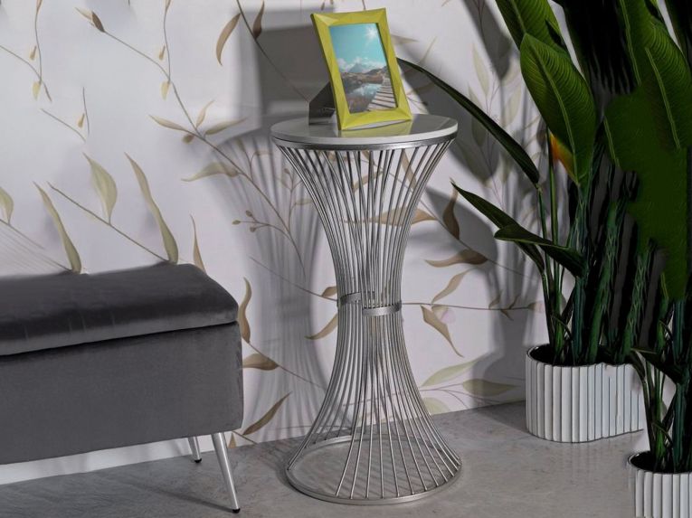 Tavolino salotto circolare argento 40x40x79h cm base intrecciata - Merli