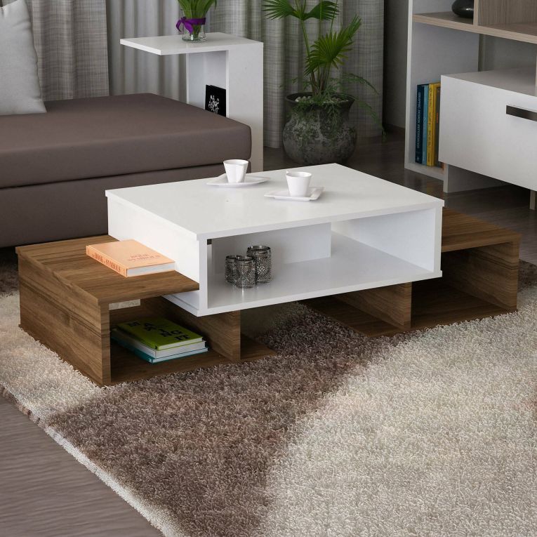 Tavolino salotto complesso bianco e noce 103x60x39h cm - Montella