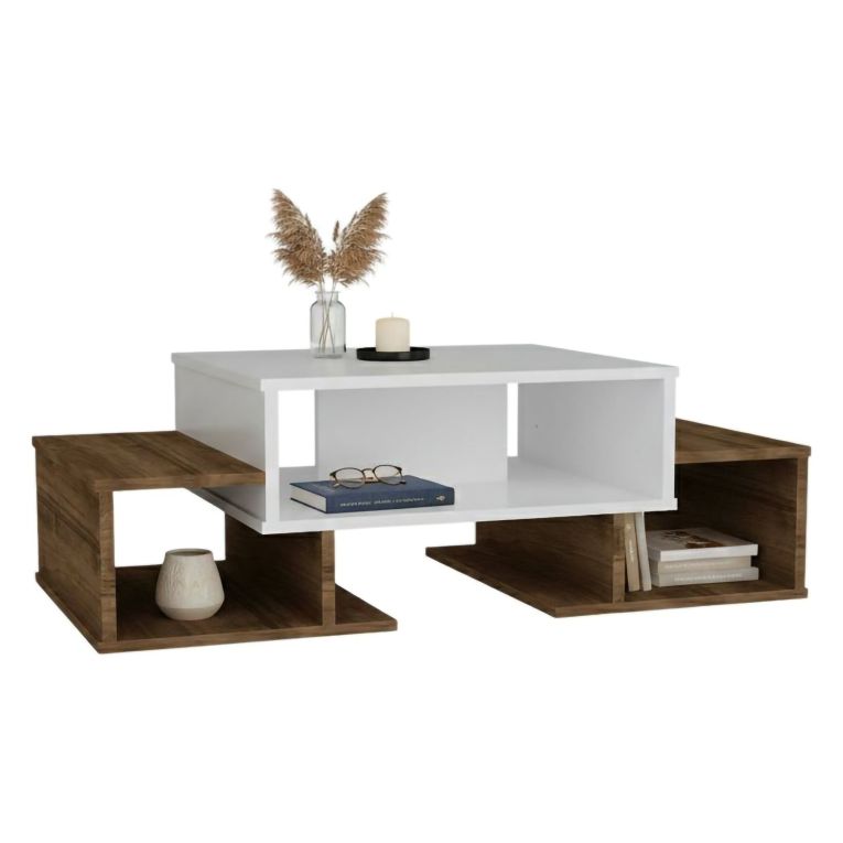 Tavolino salotto complesso bianco e noce 103x60x39h cm - Montella