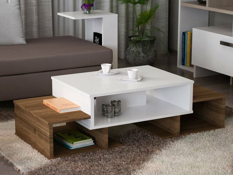 Tavolino salotto complesso bianco e noce 103x60x39h cm - Montella
