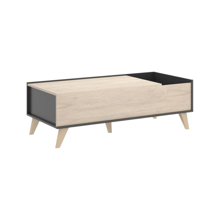 Tavolino salotto rettangolare antracite e rovere 99x60x41h cm con scaffale - Alexius