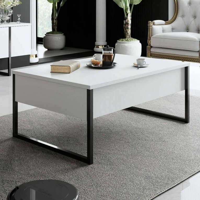 Tavolino salotto rettangolare bianco e nero 90x60x40h cm - Lavinia