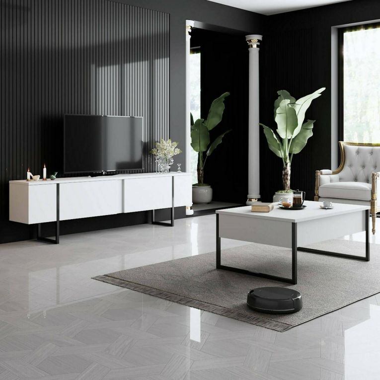Tavolino salotto rettangolare bianco e nero 90x60x40h cm - Lavinia
