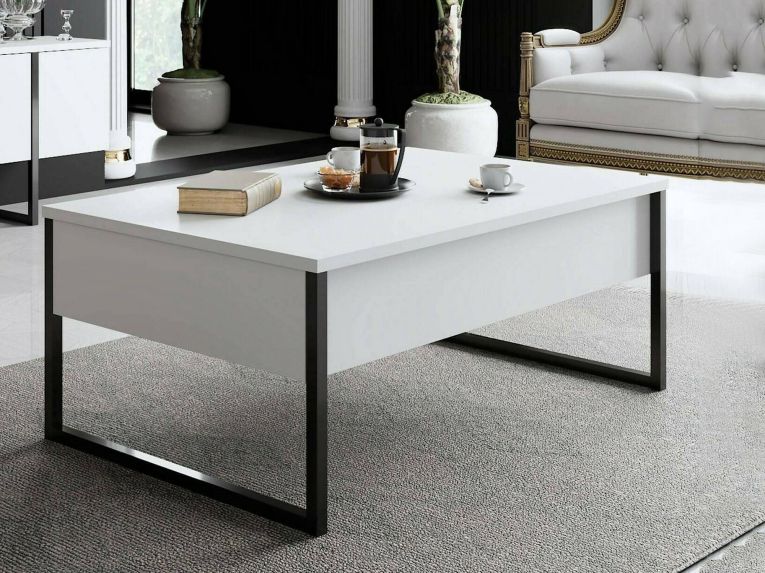 Tavolino salotto rettangolare bianco e nero 90x60x40h cm - Lavinia