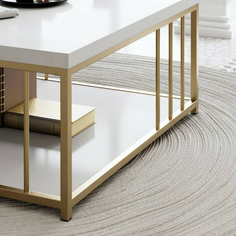 Tavolino salotto rettangolare bianco e oro 90x39x40h cm - Raiden
