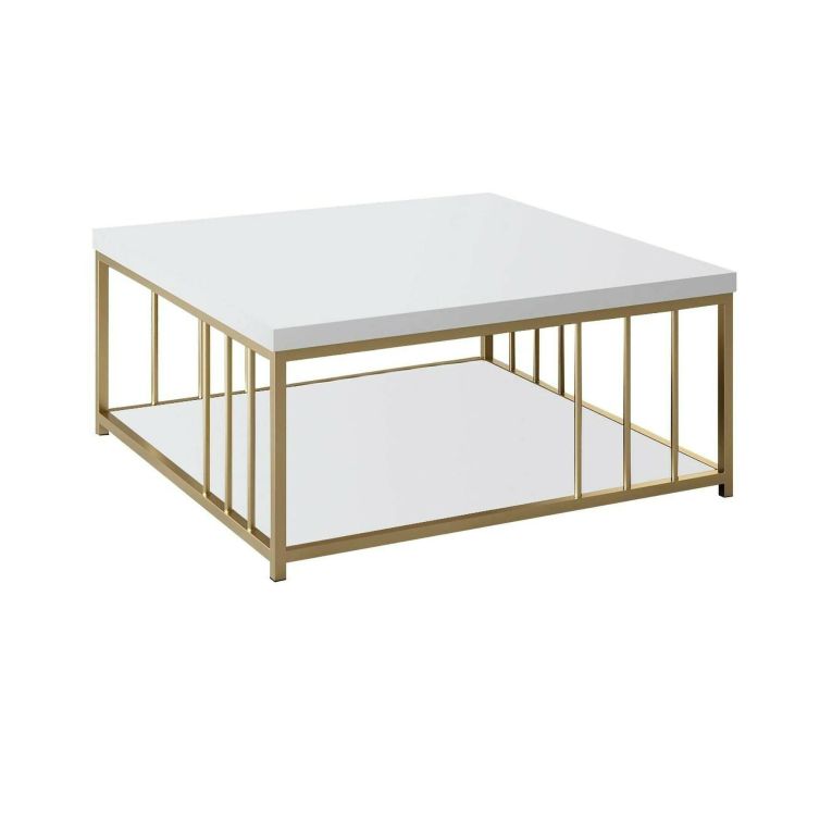 Tavolino salotto rettangolare bianco e oro 90x39x40h cm - Raiden