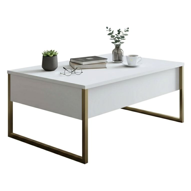 Tavolino salotto rettangolare bianco e oro 90x60x40h cm - Lavinia