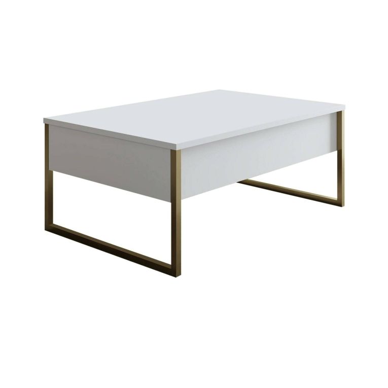 Tavolino salotto rettangolare bianco e oro 90x60x40h cm - Lavinia