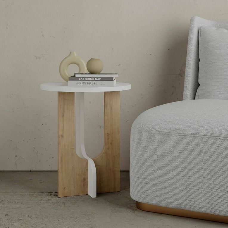 Tavolino salotto rettangolare bianco e rovere 40x40x47h cm - Bret