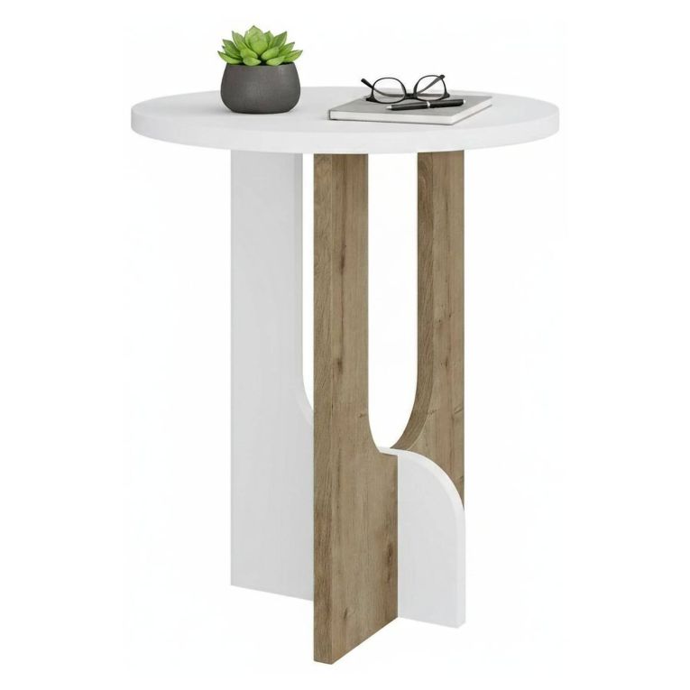 Tavolino salotto rettangolare bianco e rovere 40x40x47h cm - Bret