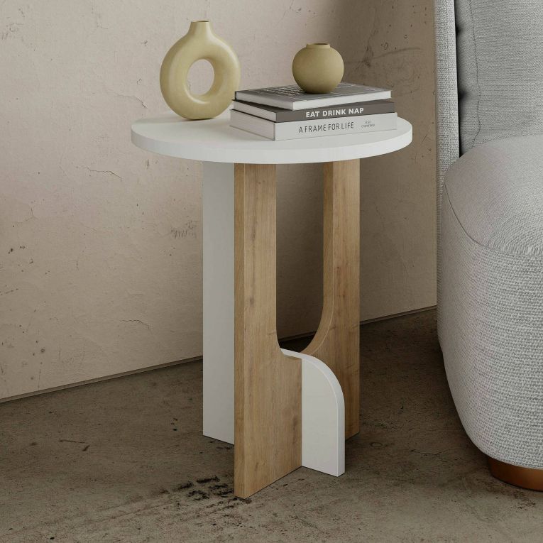 Tavolino salotto rettangolare bianco e rovere 40x40x47h cm - Bret