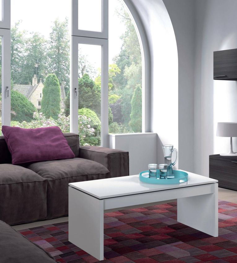 Tavolino salotto rettangolare bianco lucido 102x43x50h cm - Adrina